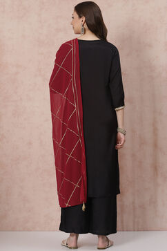 Black Viscose Straight Suit Set image number 4